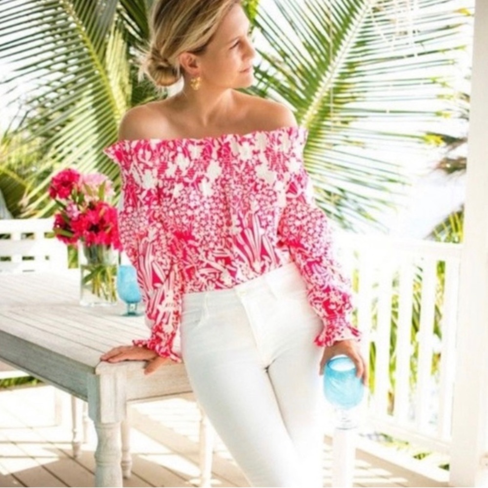Tuckernuck Marguerite Off The Shoulder Blouse XS Pink